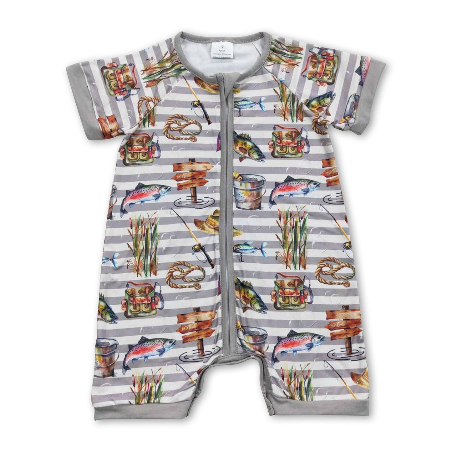 Grey fishing pocket top and short/Baby Romper