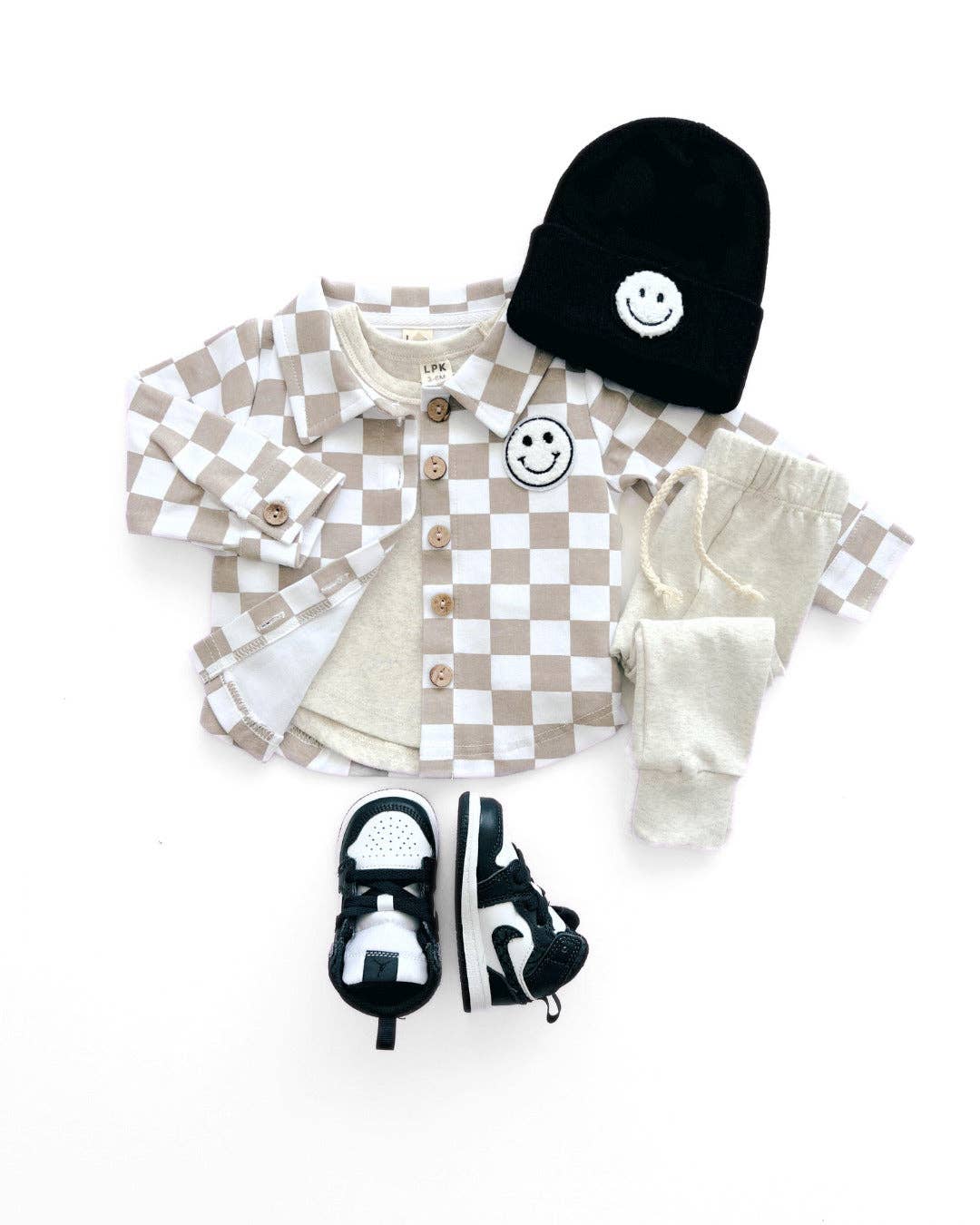 Smiley Checkered Latte Shacket