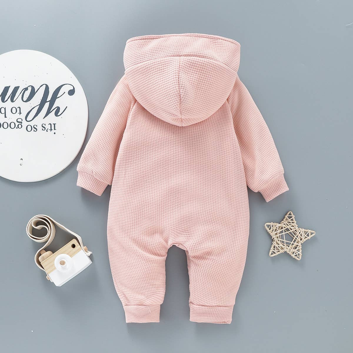 Baby Thickened Fleece Lined Solid Long sleeve Hooded Waffle
