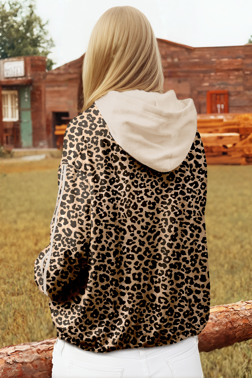 Smoke Gray Waffle Pocket Leopard Hoodie