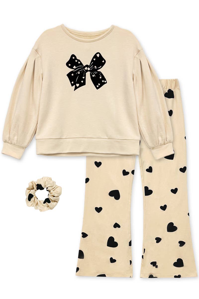 Big Girl's 2 pc Heart Flocking Set w/ Scrunchie