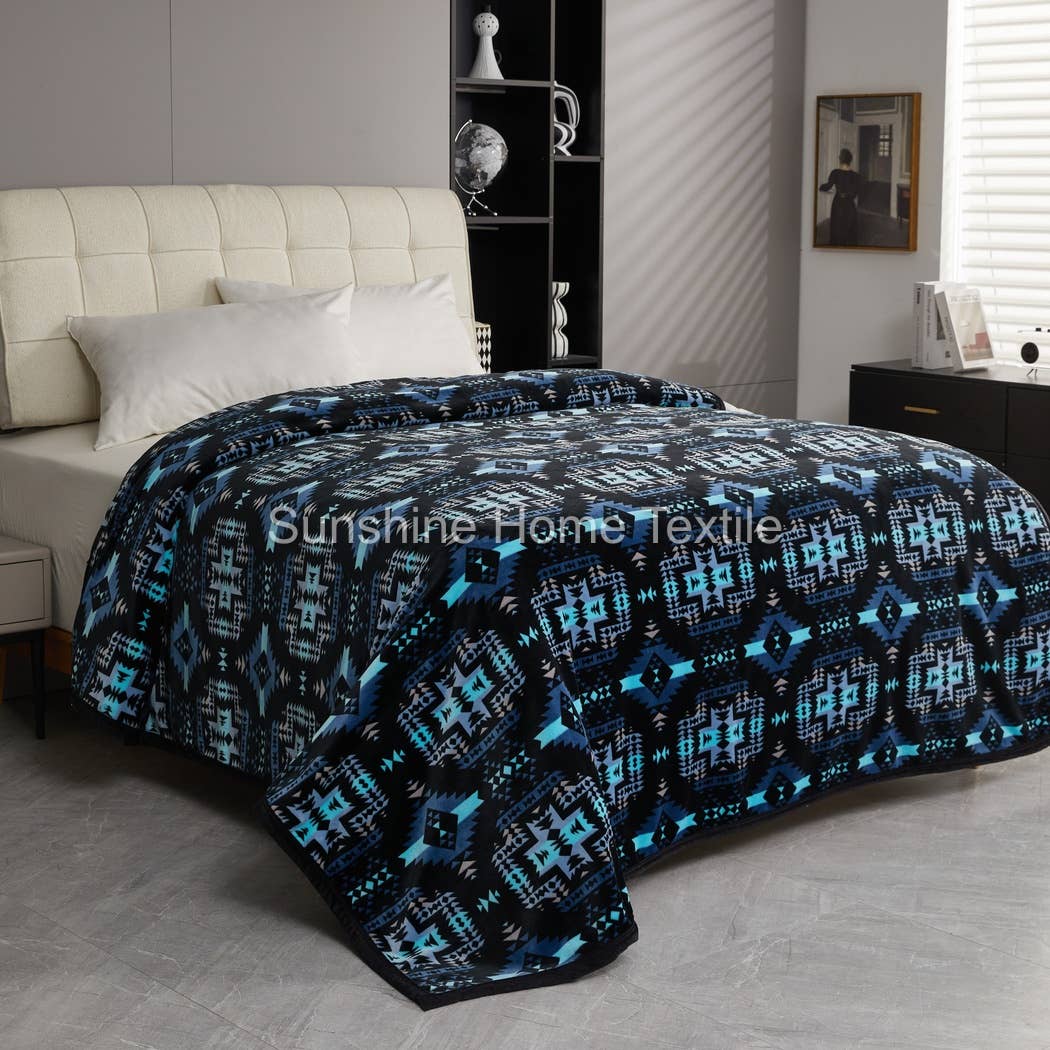 Blue Southwest Aztec King Size Super Soft Plush Blanket