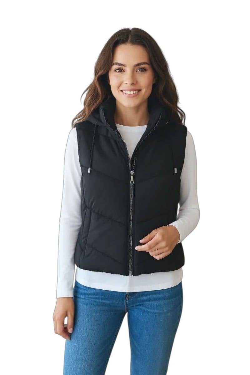 Woven Puffer Vest With Hood