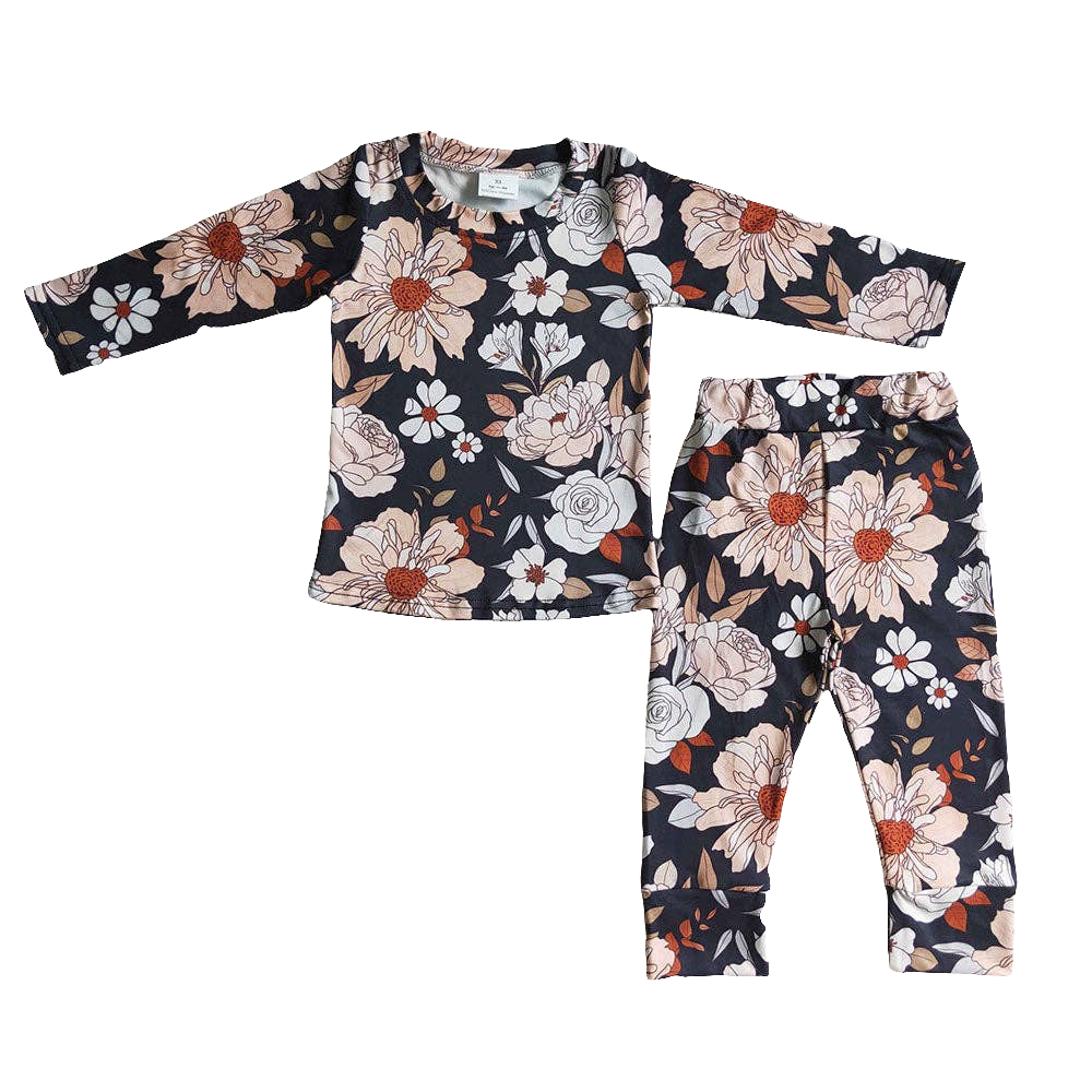 Girls black floral pajamas set