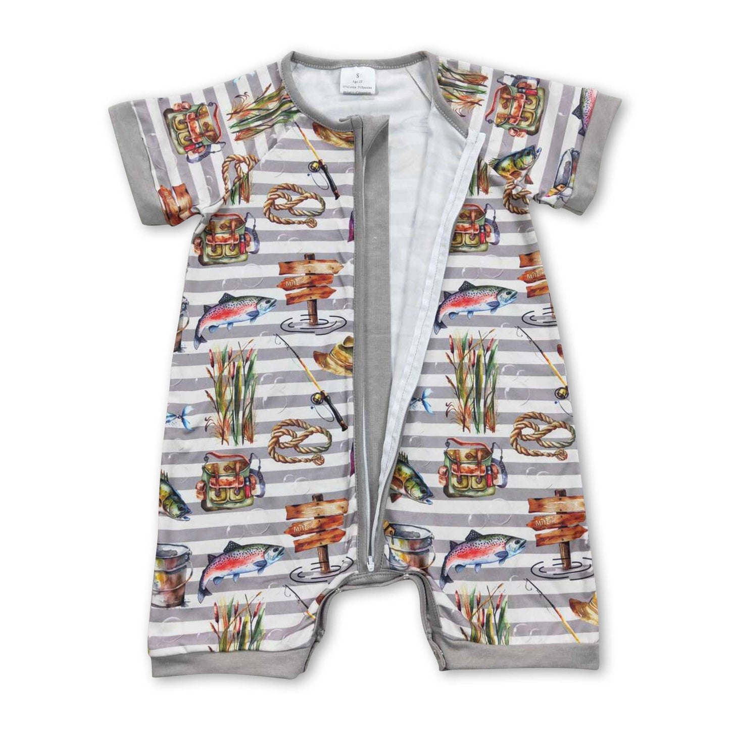 Grey fishing pocket top and short/Baby Romper