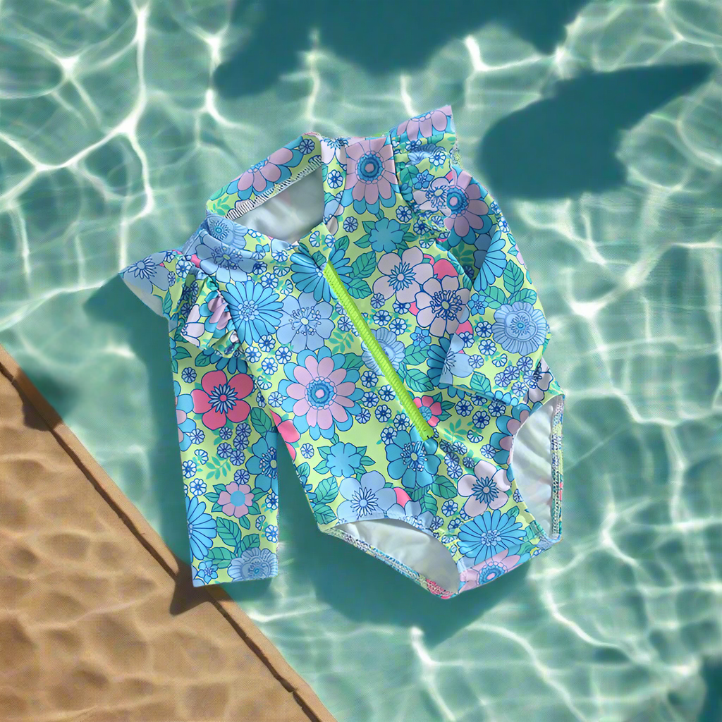 Toddler Girls Flower Power long sleeve Swimsuit