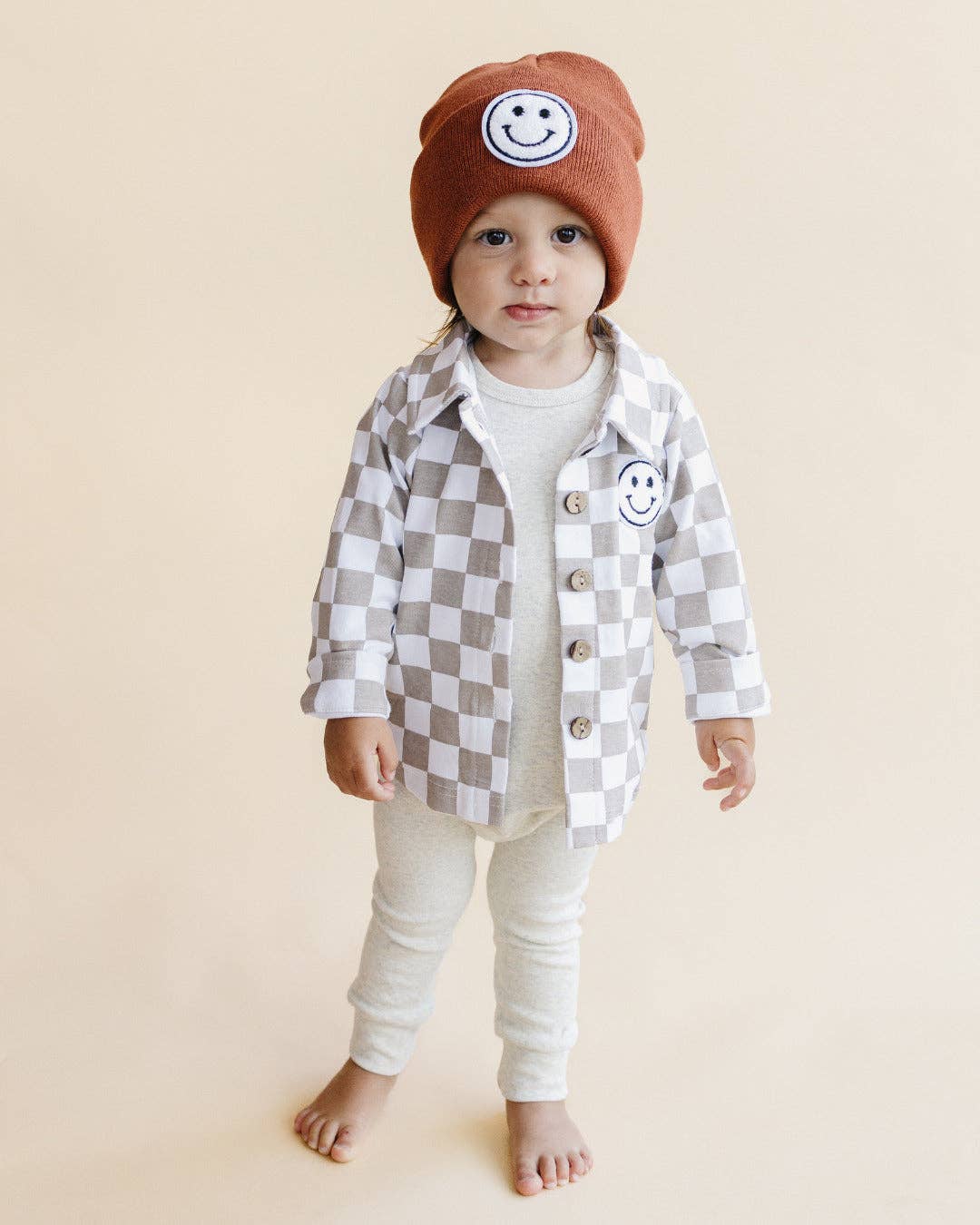 Smiley Checkered Latte Shacket