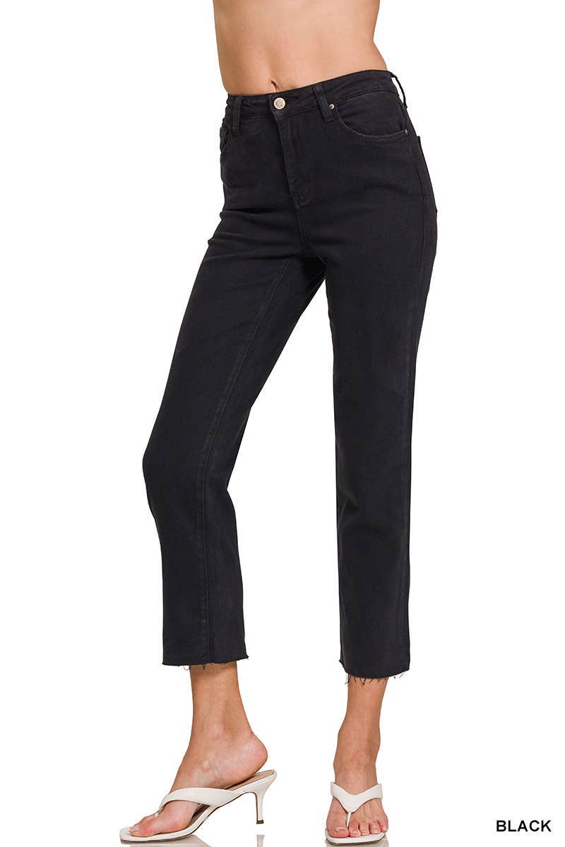 Acid Washed High Waist Cropped Straight Pants