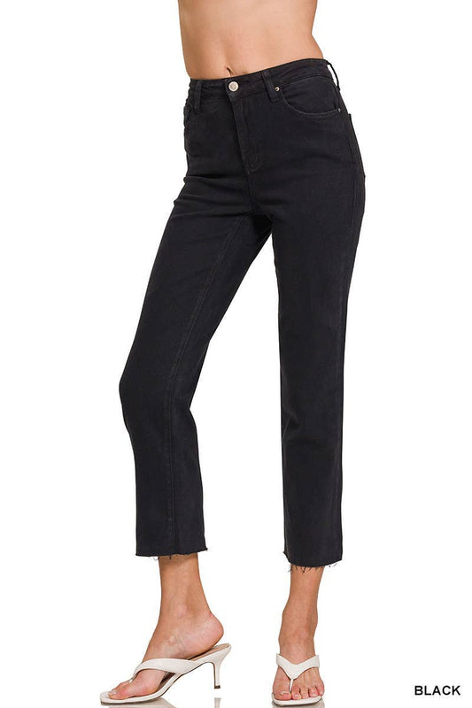 Acid Washed High Waist Cropped Straight Pants