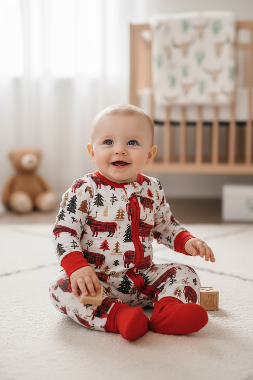 Plaid bull printed baby onesie