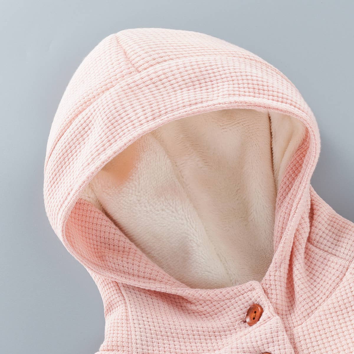 Baby Thickened Fleece Lined Solid Long sleeve Hooded Waffle