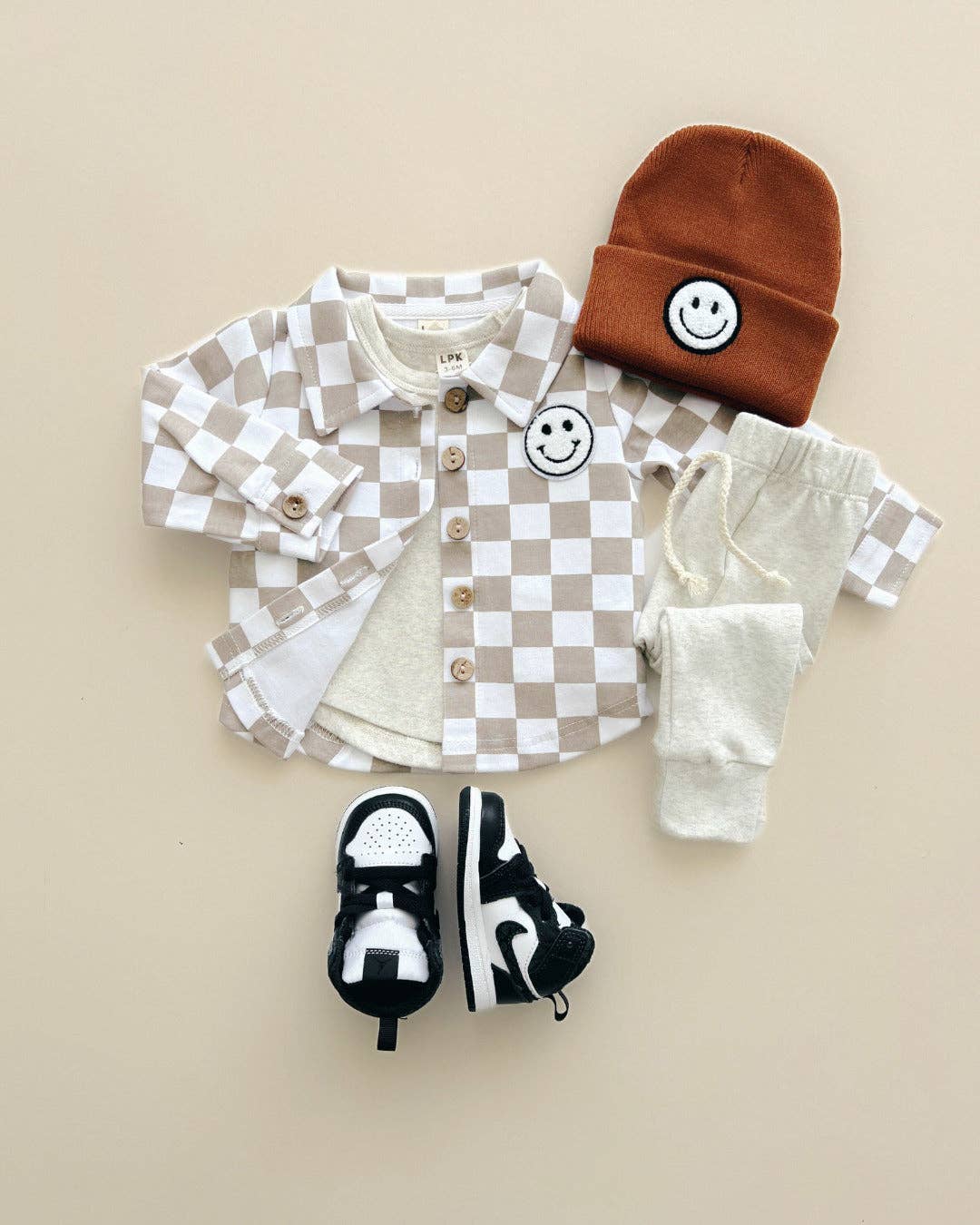 Smiley Checkered Latte Shacket