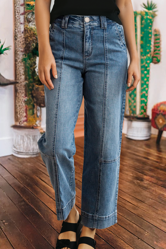 Western Sail Blue Exposed Stitching Straight Denim jeans