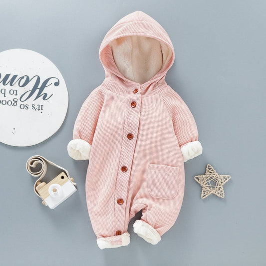 Baby Thickened Fleece Lined Solid Long sleeve Hooded Waffle