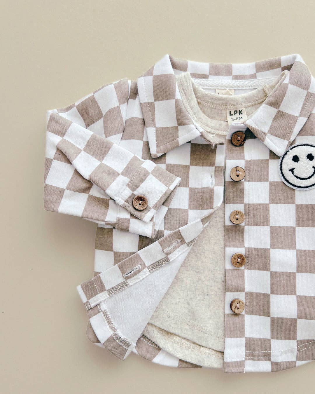 Smiley Checkered Latte Shacket