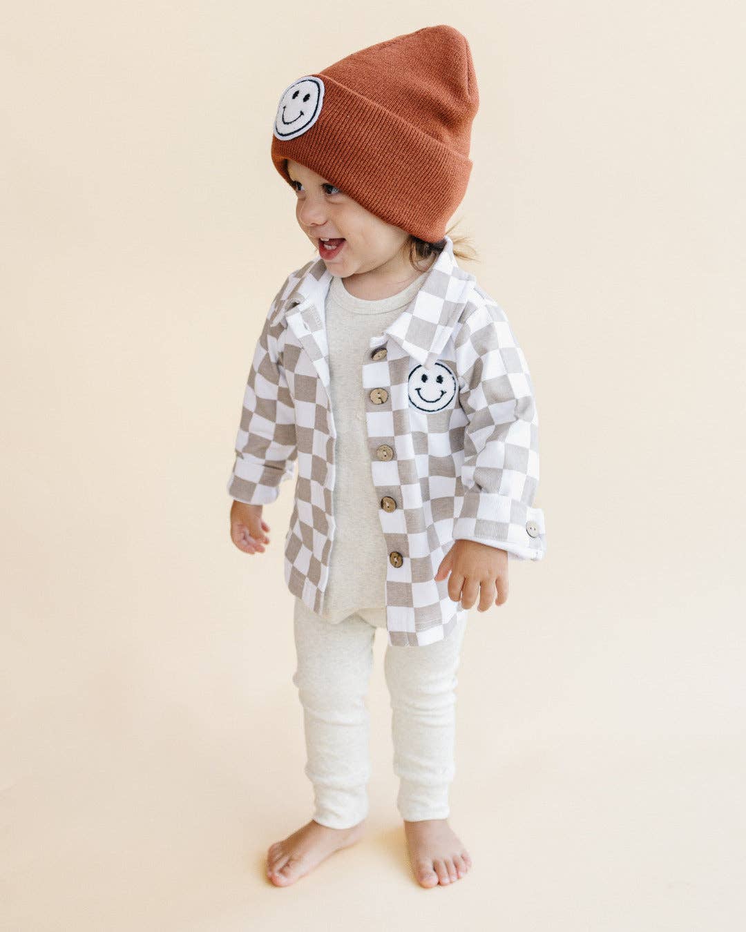 Smiley Checkered Latte Shacket