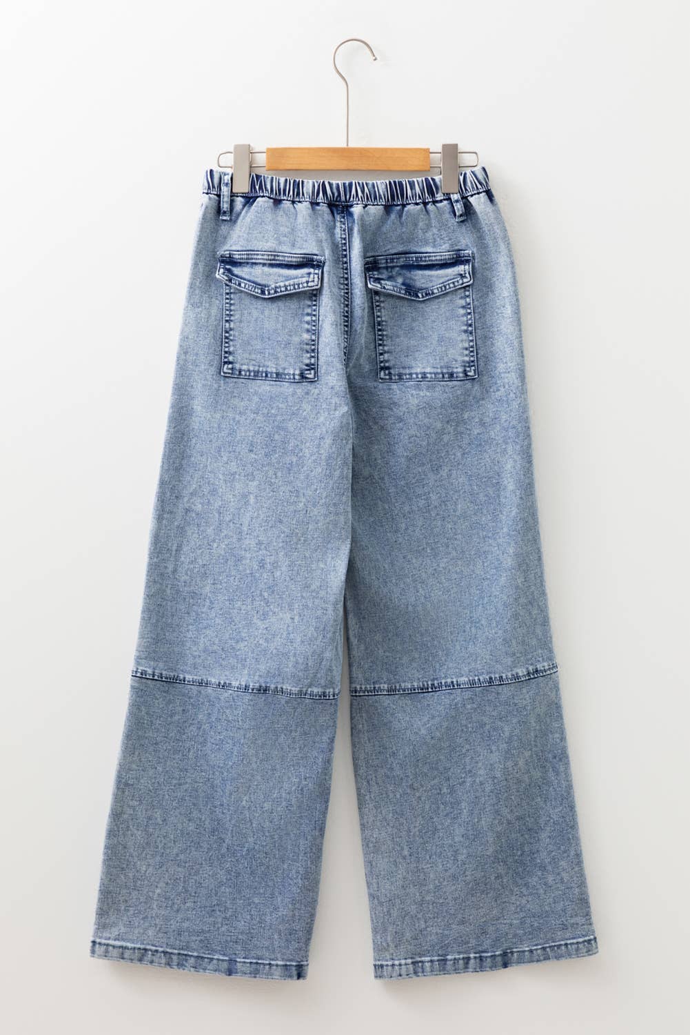 Acid Wash Exposed Seam Drawstring Elastic Waistband Jeans