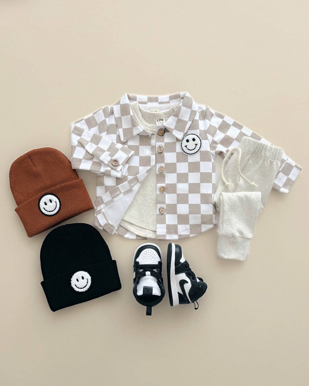 Smiley Checkered Latte Shacket