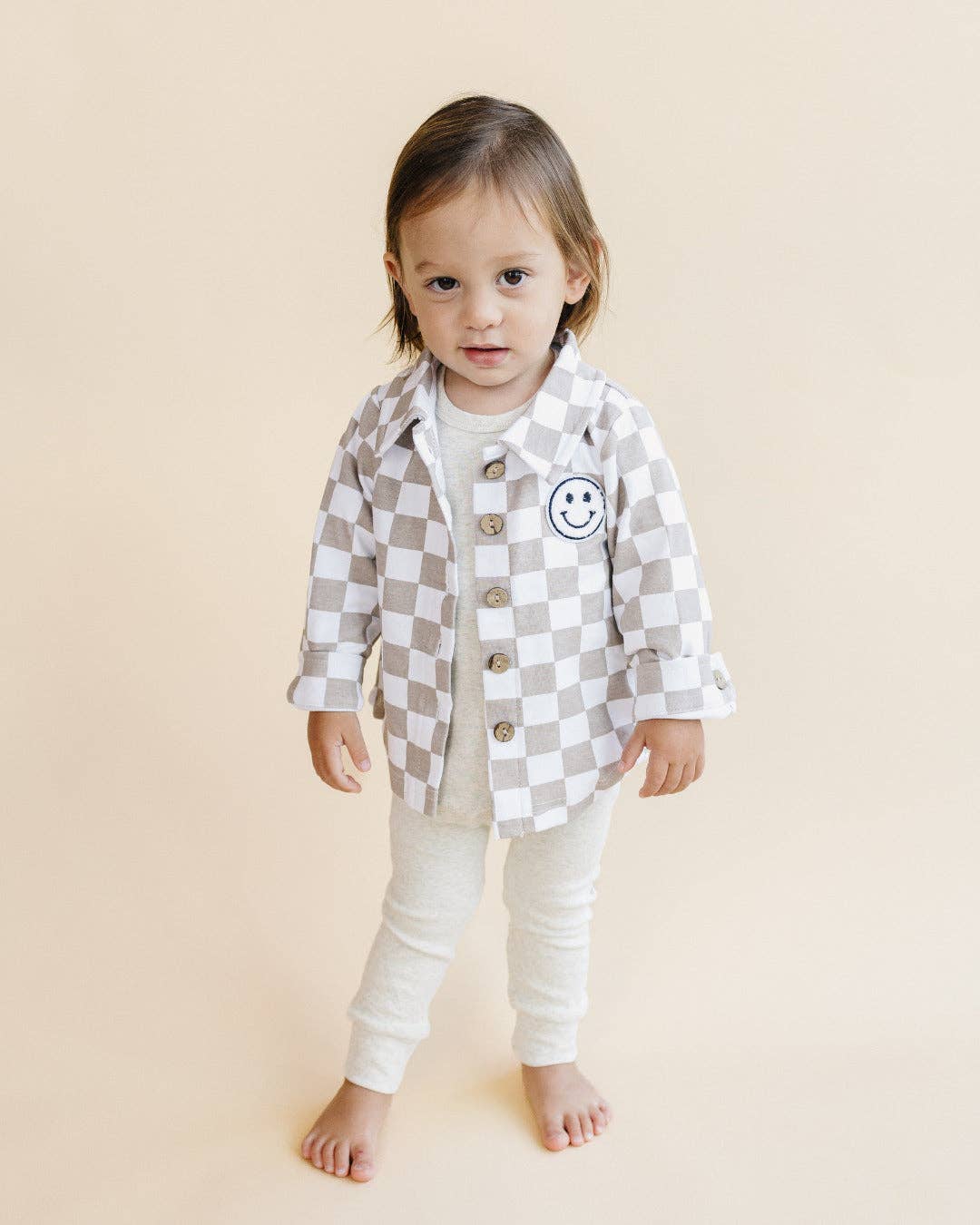 Smiley Checkered Latte Shacket