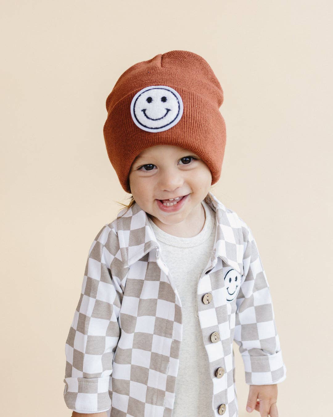 Smiley Checkered Latte Shacket