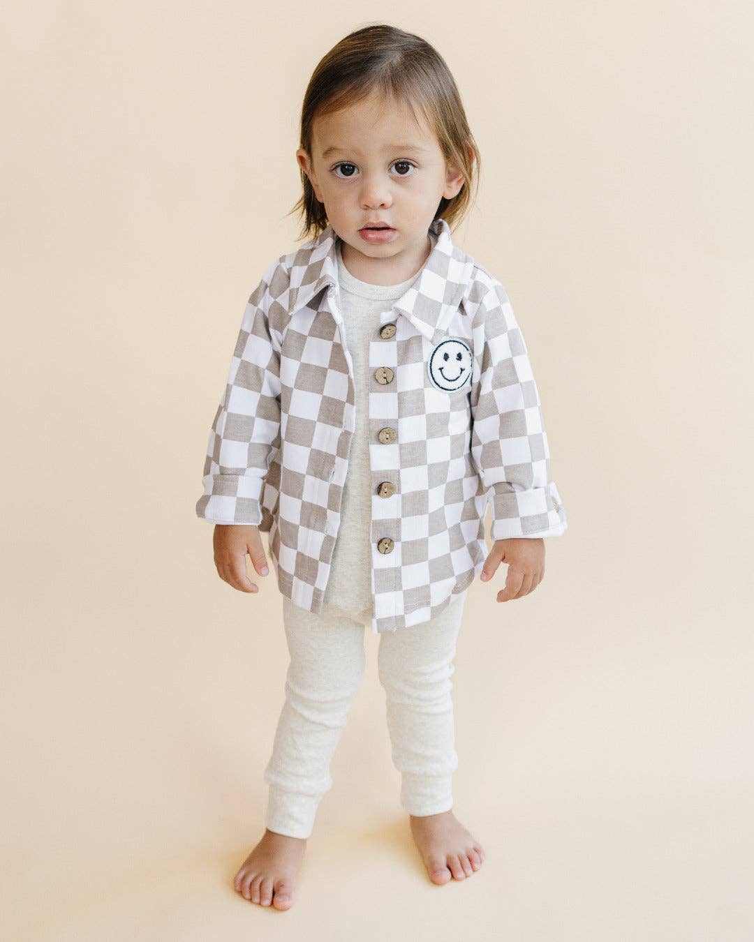 Smiley Checkered Latte Shacket