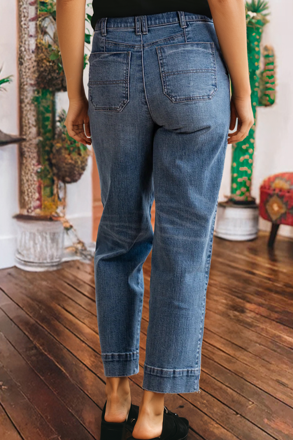 Western Sail Blue Exposed Stitching Straight Denim jeans