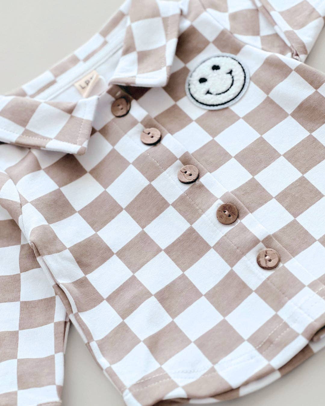 Smiley Checkered Latte Shacket