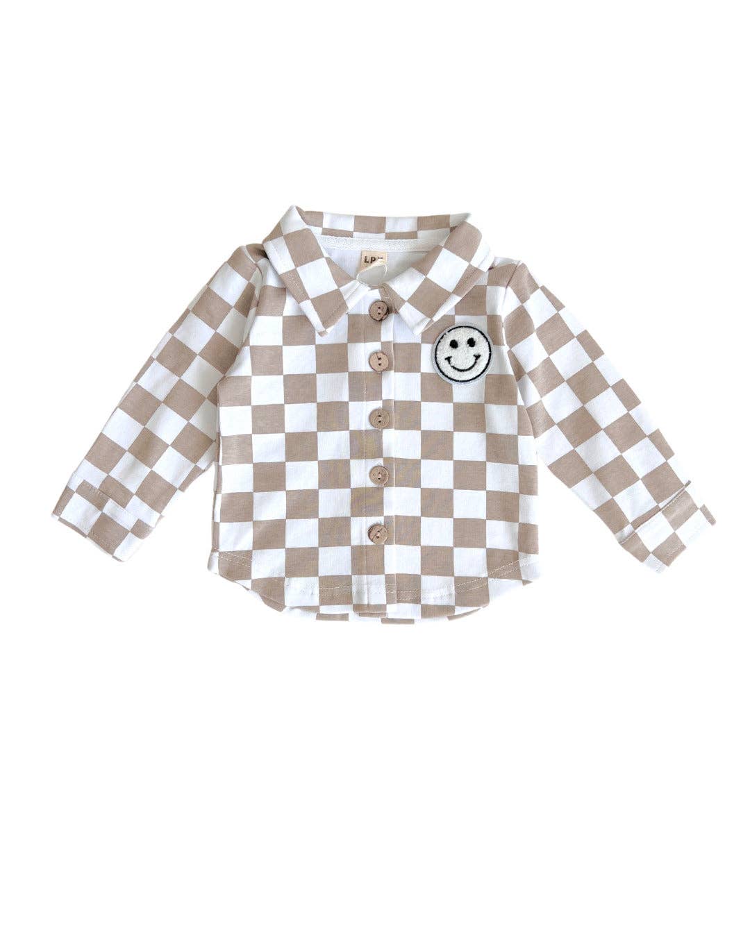 Smiley Checkered Latte Shacket