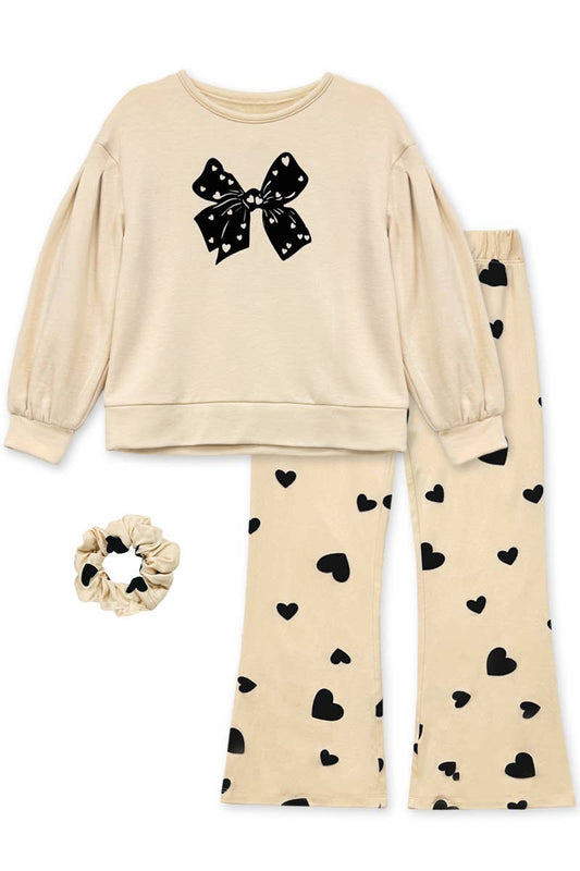Big Girl's 2 pc Heart Flocking Set w/ Scrunchie