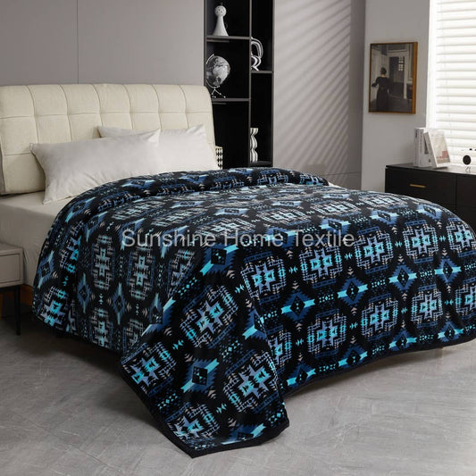 Blue Southwest Aztec King Size Super Soft Plush Blanket