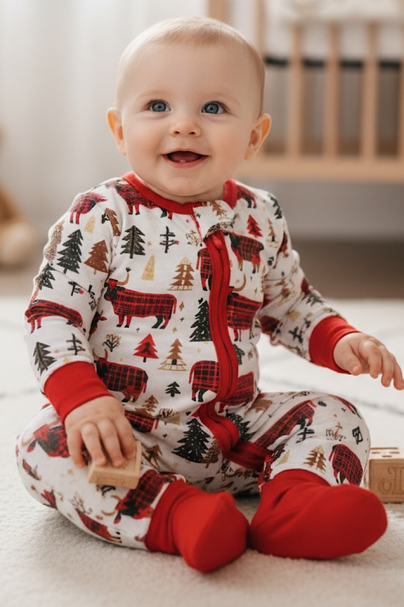 Plaid bull printed baby onesie