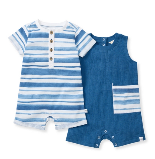 2 Pack Watercolor Stripe Romper Set