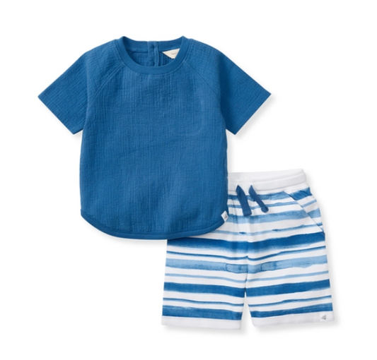 (Big Boys)Watercolor Stripes Top & Shorts Set