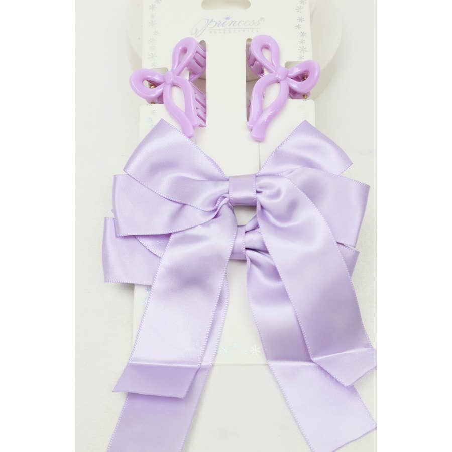 Matching Mini Bow Hair Claw and Long Tail Bow Clip Set