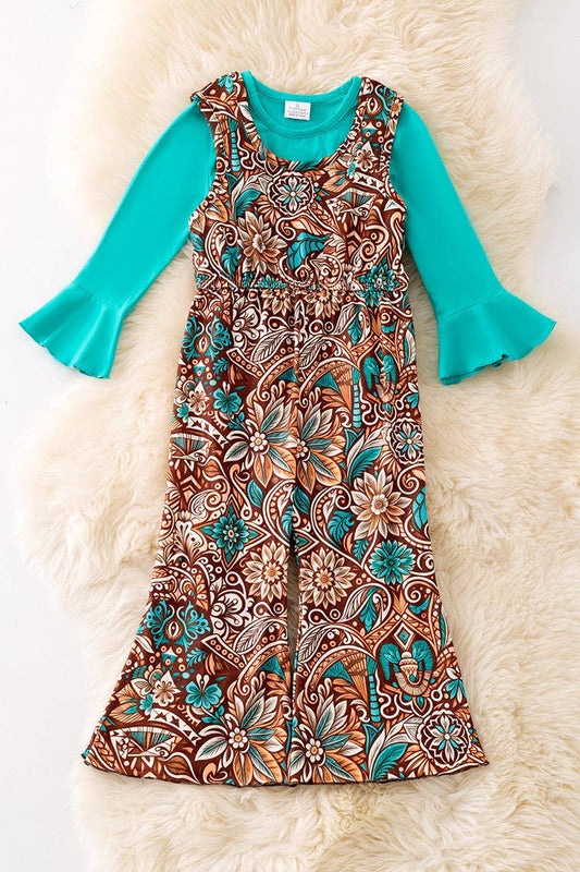 Turquoise Bloom Bell Jumpsuit