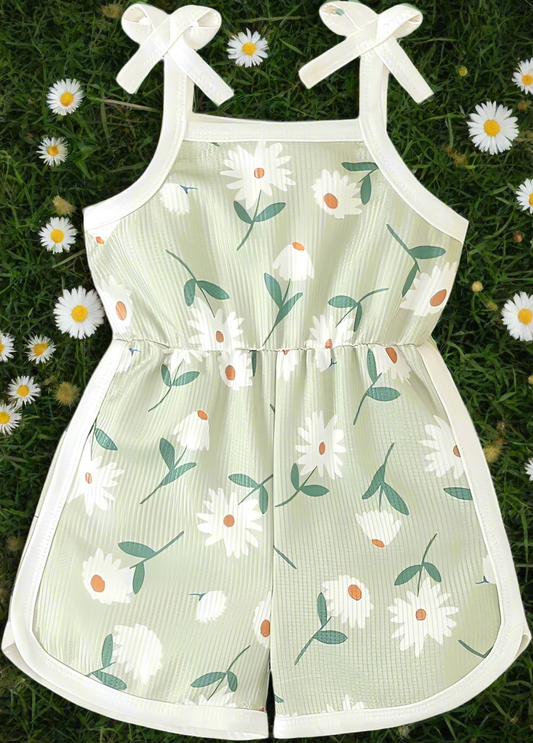 Sage Green Daisy Tie Short Onsie
