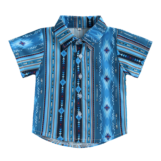 Blue Azul Arrow/ Aztec Button Up