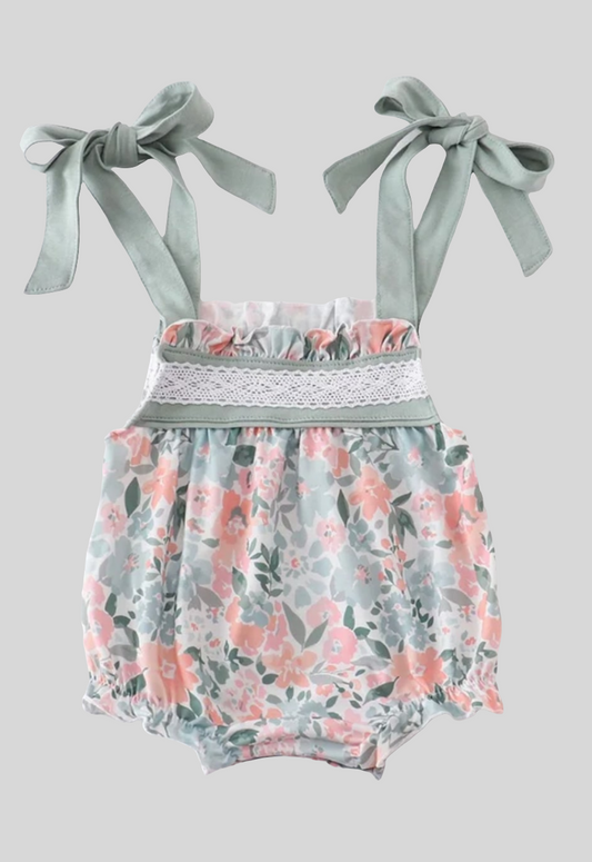 Infant sage floral bubble tie