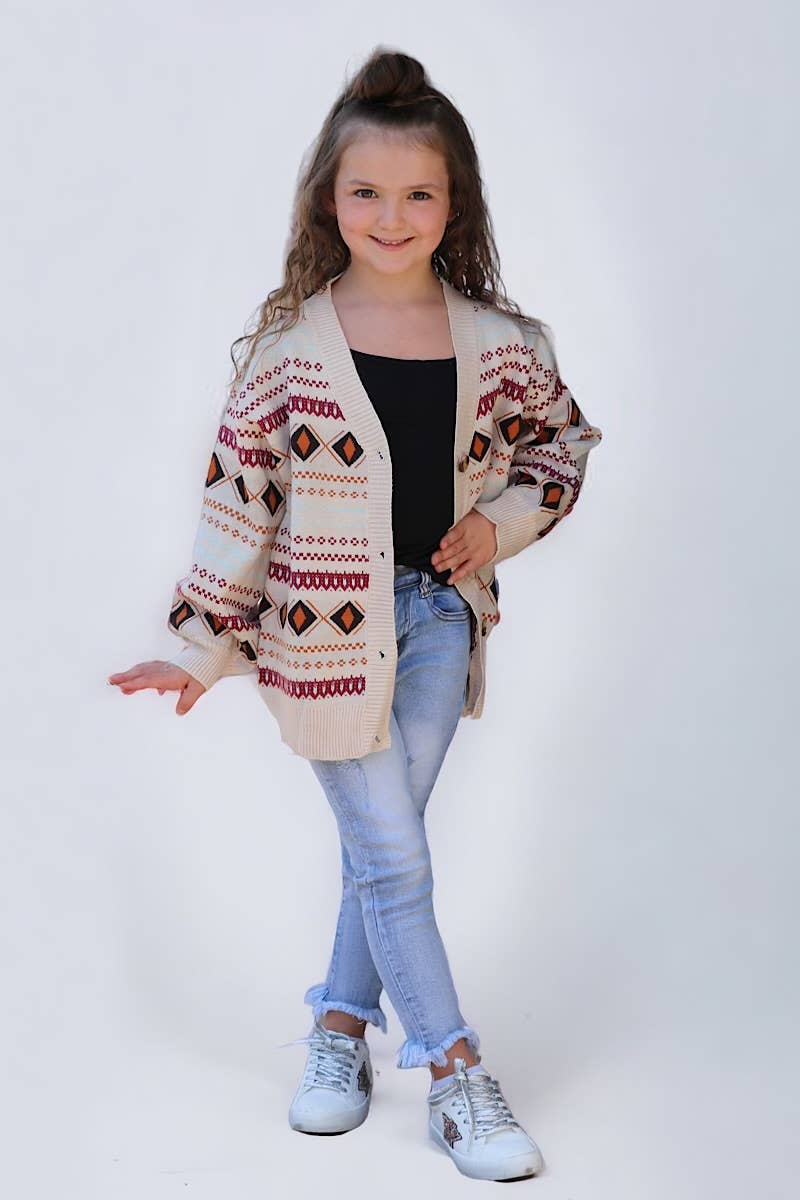 Geometric knit button up cardigan