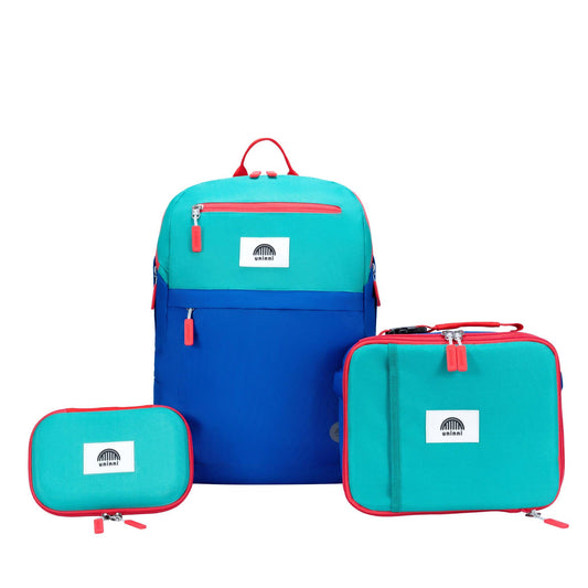 Blue Color Block Backpack 3pc set