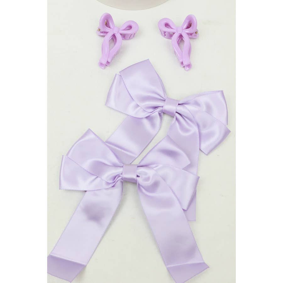 Matching Mini Bow Hair Claw and Long Tail Bow Clip Set