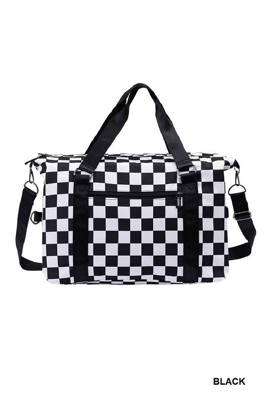 Large Capacity Checkered Travel Duffle Strap