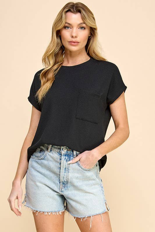 Solid Ribbed Top With Pockets