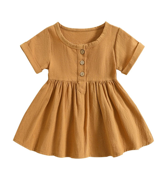 Brown Cotton Button Up Dress