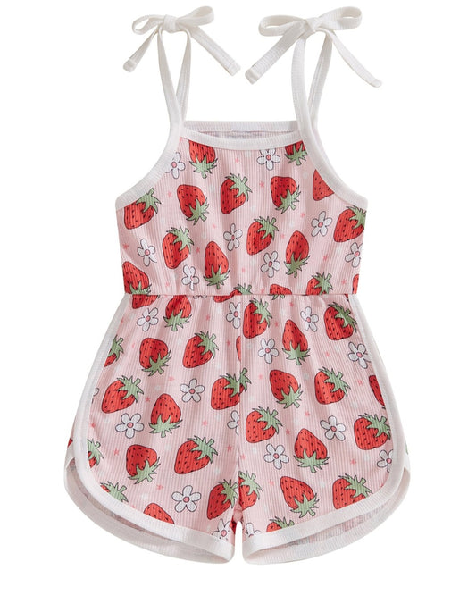 Girls Strawberry Tie Romper