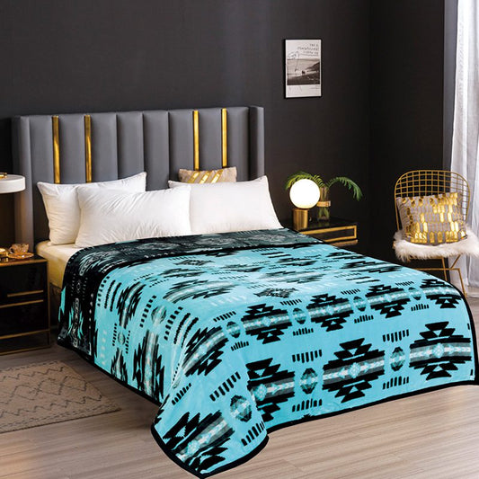 Mint Aztec Super Plush Soft Queen Size Mid-Weight Blanket
