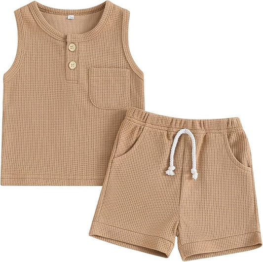 Boho Tan Waffle short set